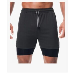 New Men's 2 in 1 Athletic Shorts Black Quick Dry Size XXL‎ 2XL
